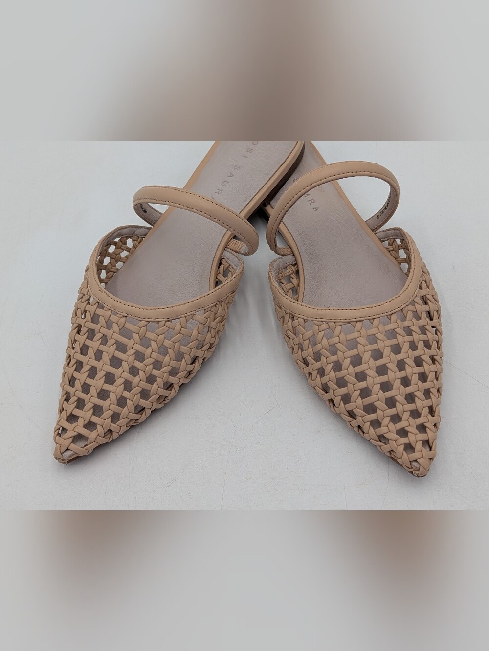 Yosi Samra Justine Sz 9 Pointed Toe Handwoven Leather Mule Flat Sandal Tan - Picture 4 of 16